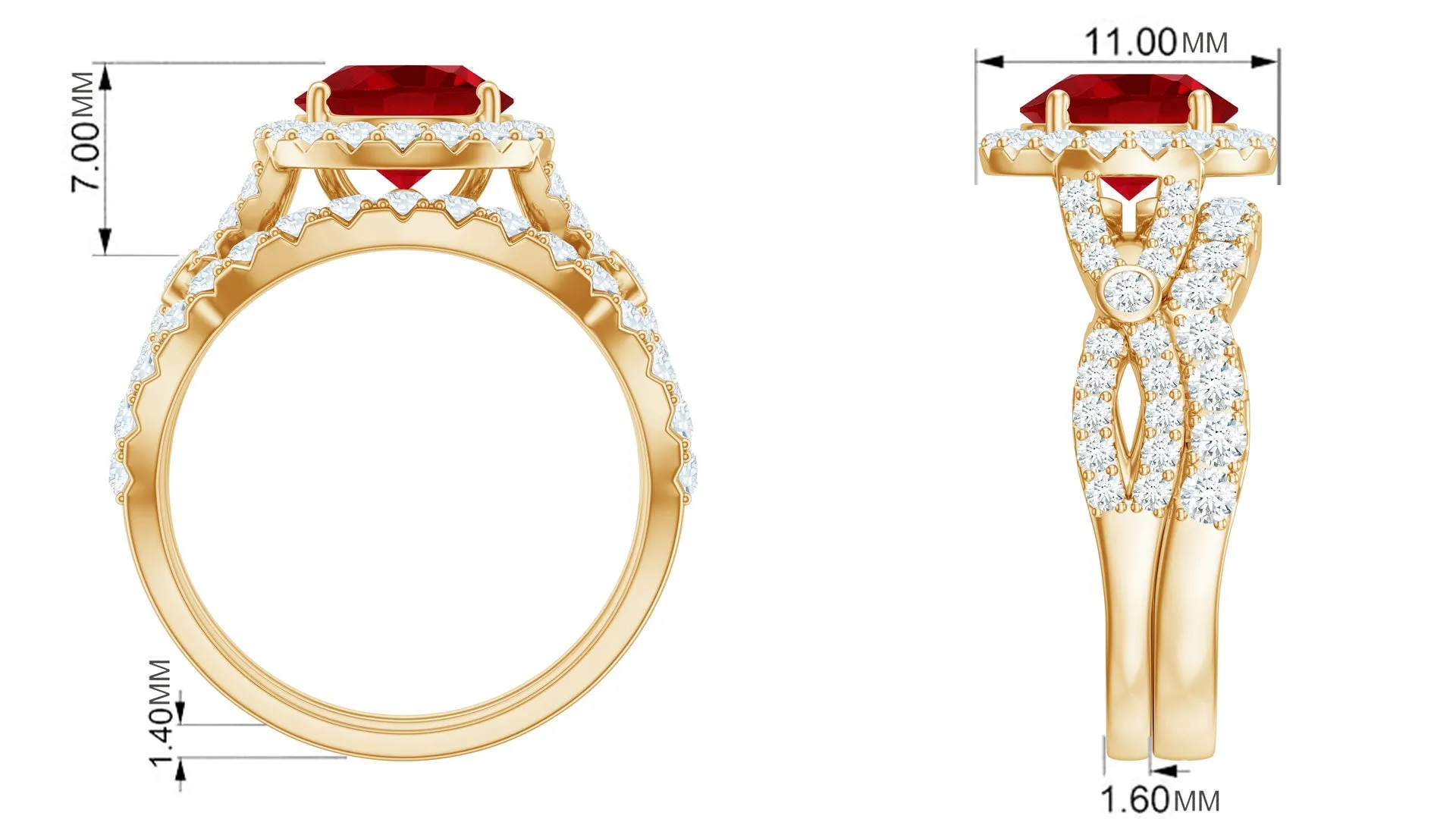 4 CT Created Ruby and Moissanite Crossover Bridal Ring Set