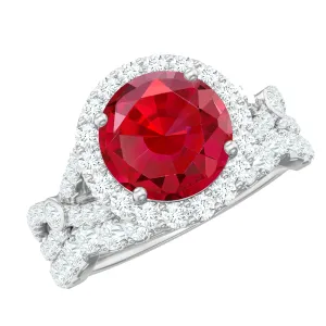 4 CT Created Ruby and Moissanite Crossover Bridal Ring Set