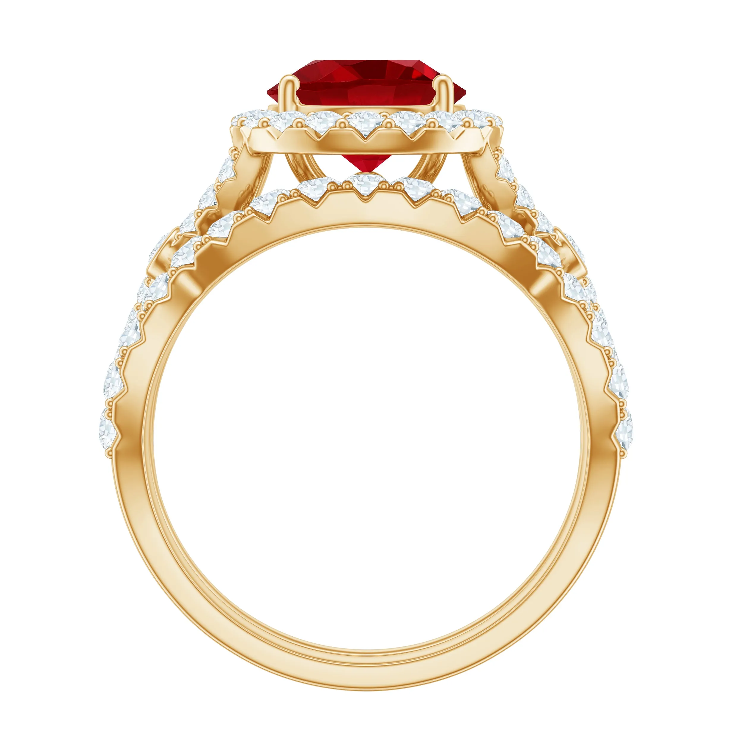 4 CT Created Ruby and Moissanite Crossover Bridal Ring Set