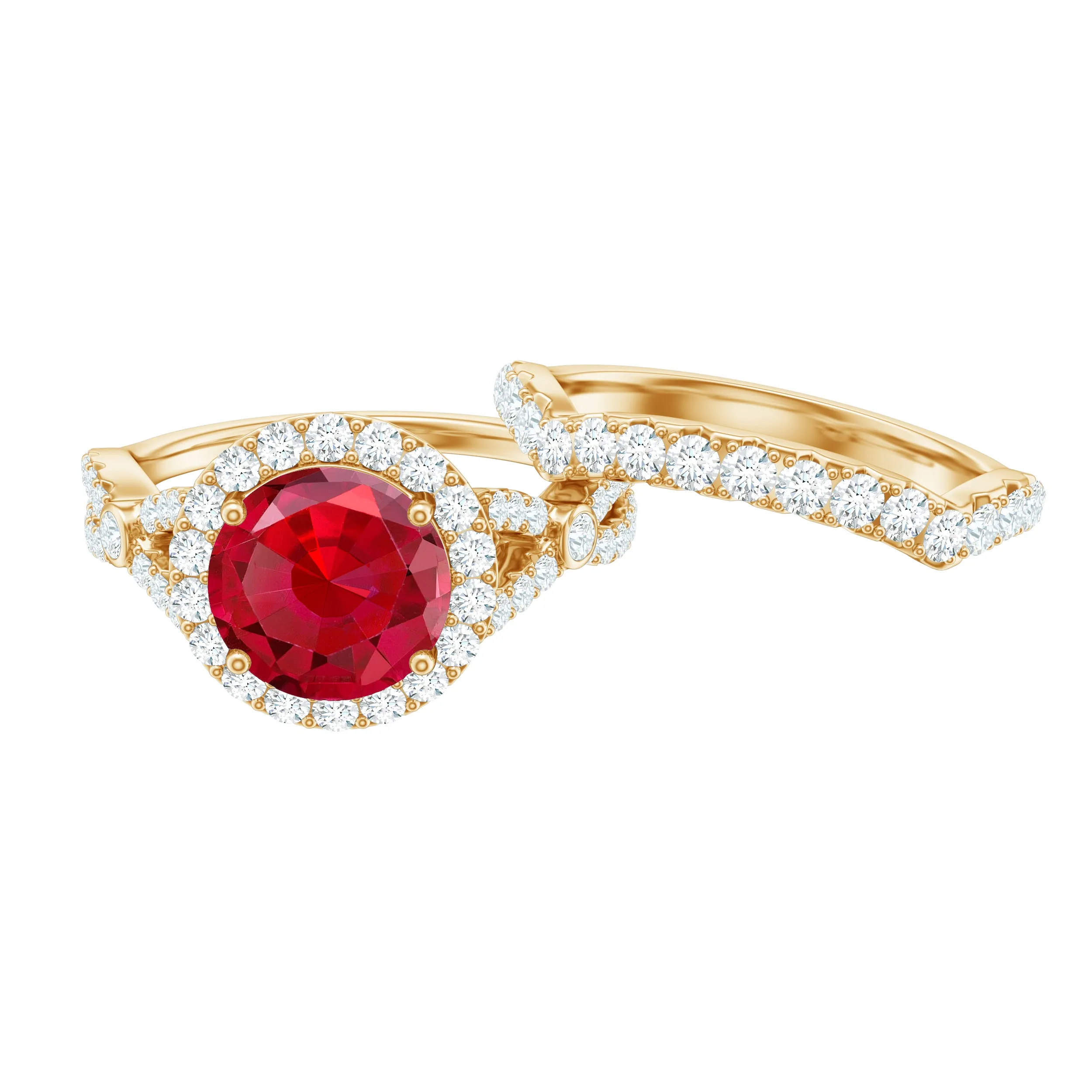 4 CT Created Ruby and Moissanite Crossover Bridal Ring Set