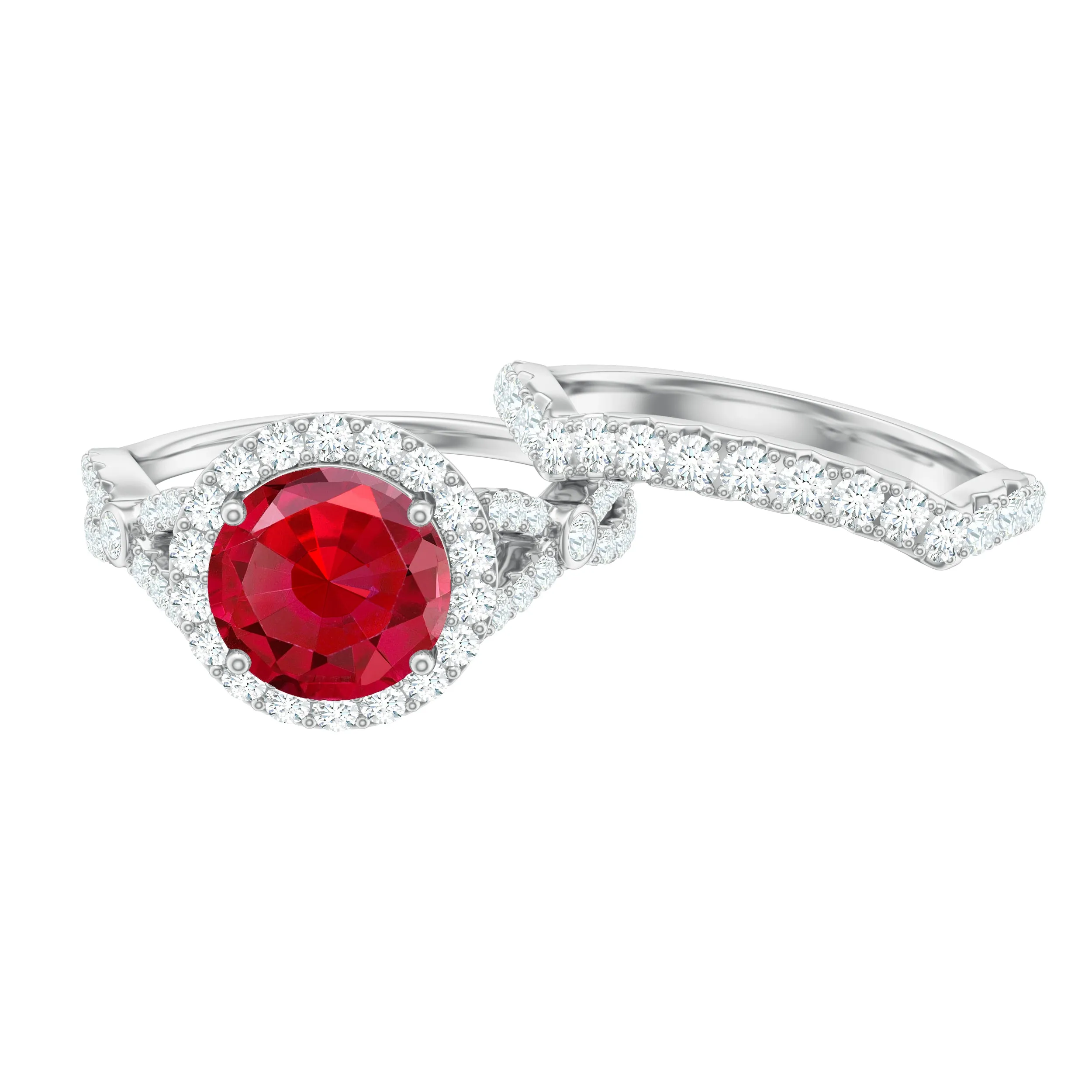 4 CT Created Ruby and Moissanite Crossover Bridal Ring Set