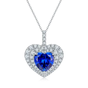 4.5 Carat Heart-Shaped Lab-Created Gemstone Double Halo Necklace in S925 Silver with Platinum Finish