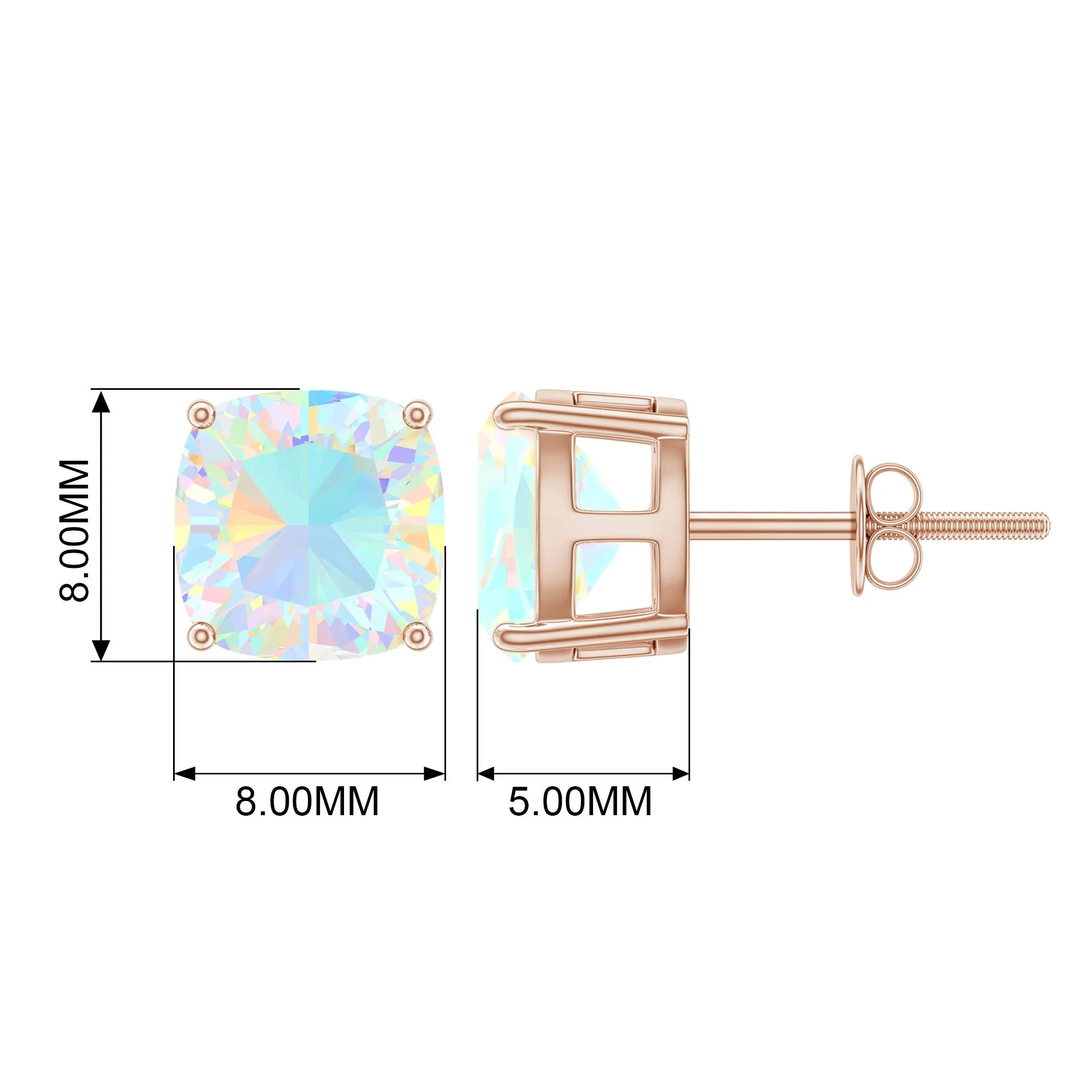 8 MM Cushion Cut Ethiopian Opal Solitaire Stud Earrings in Gold