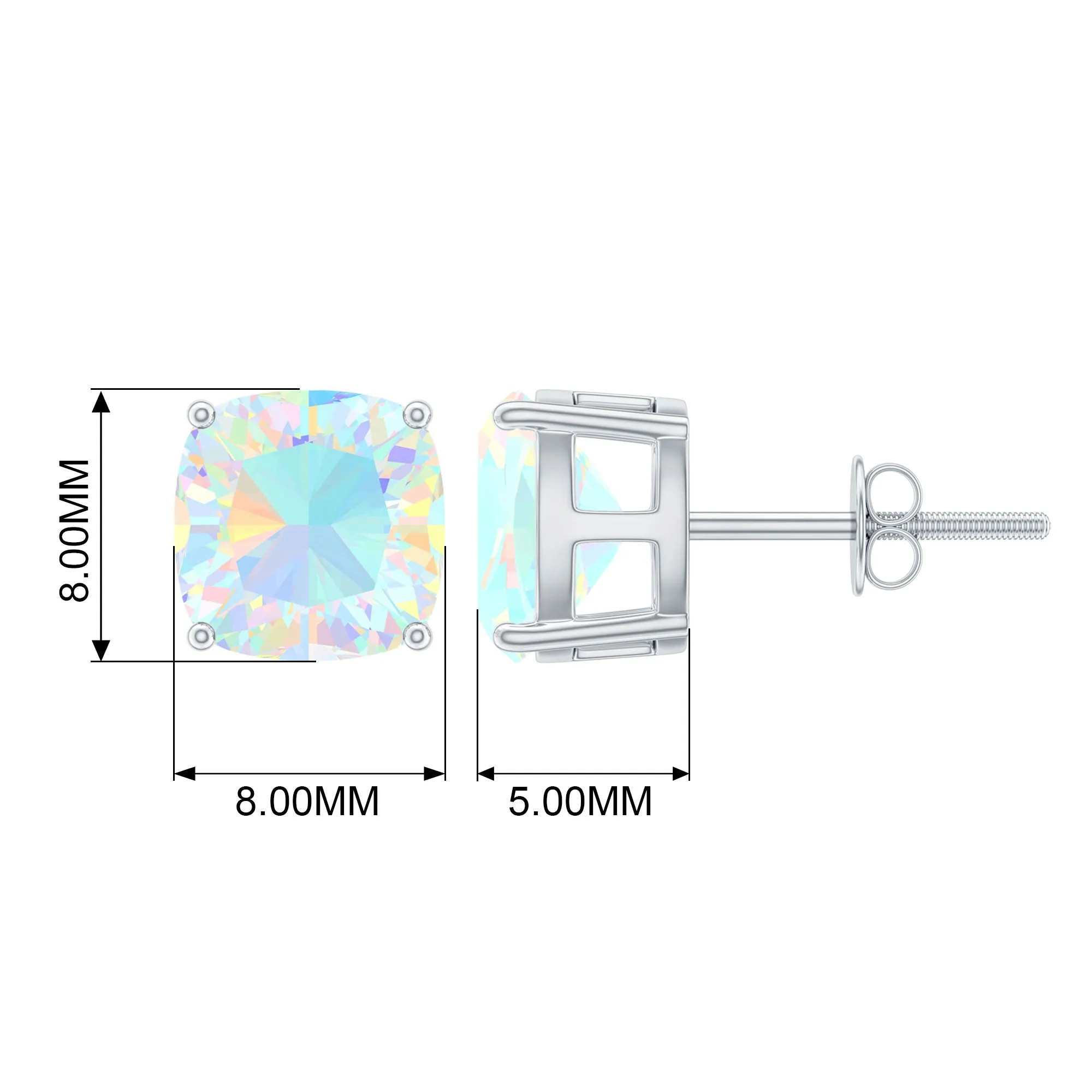 8 MM Cushion Cut Ethiopian Opal Solitaire Stud Earrings in Gold