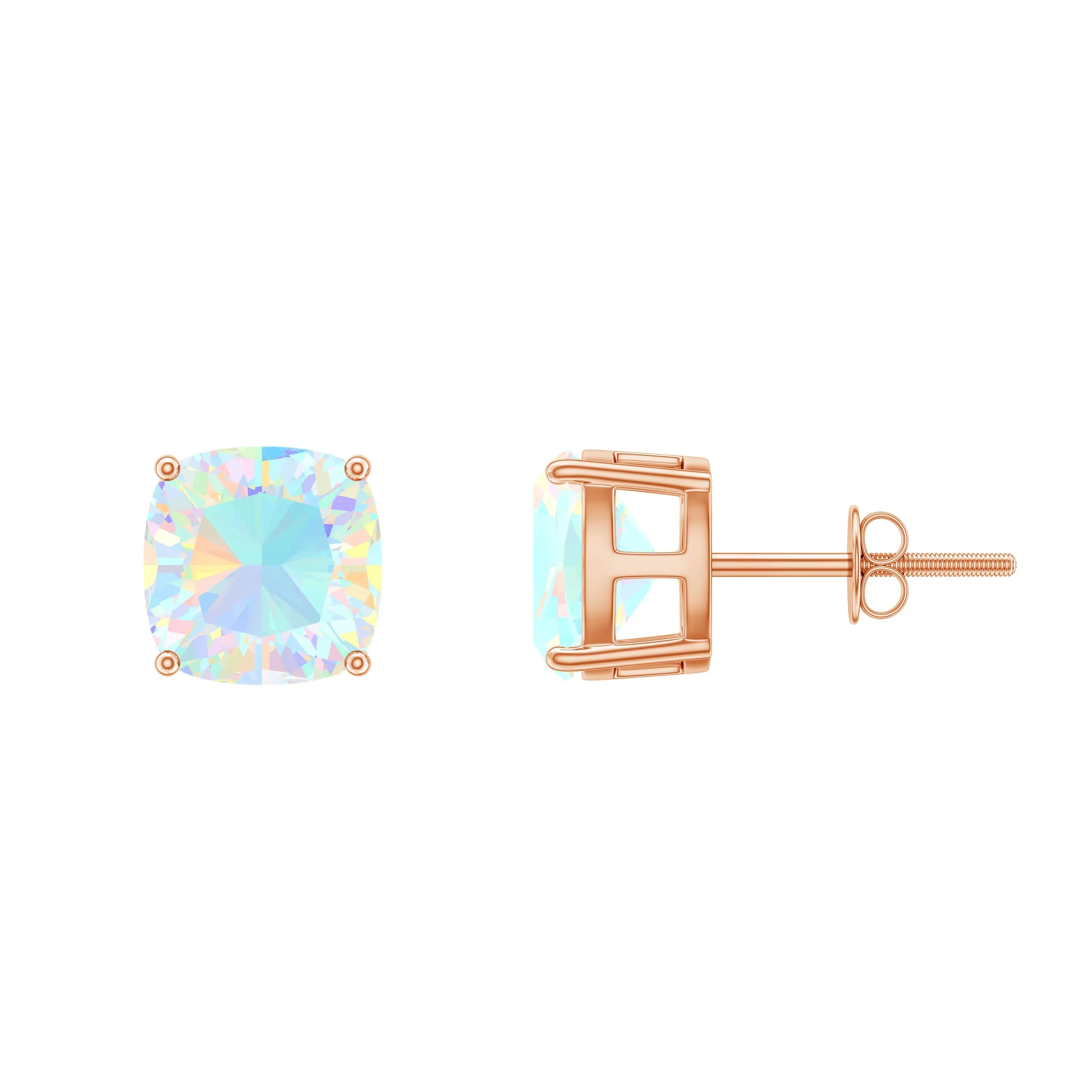 8 MM Cushion Cut Ethiopian Opal Solitaire Stud Earrings in Gold