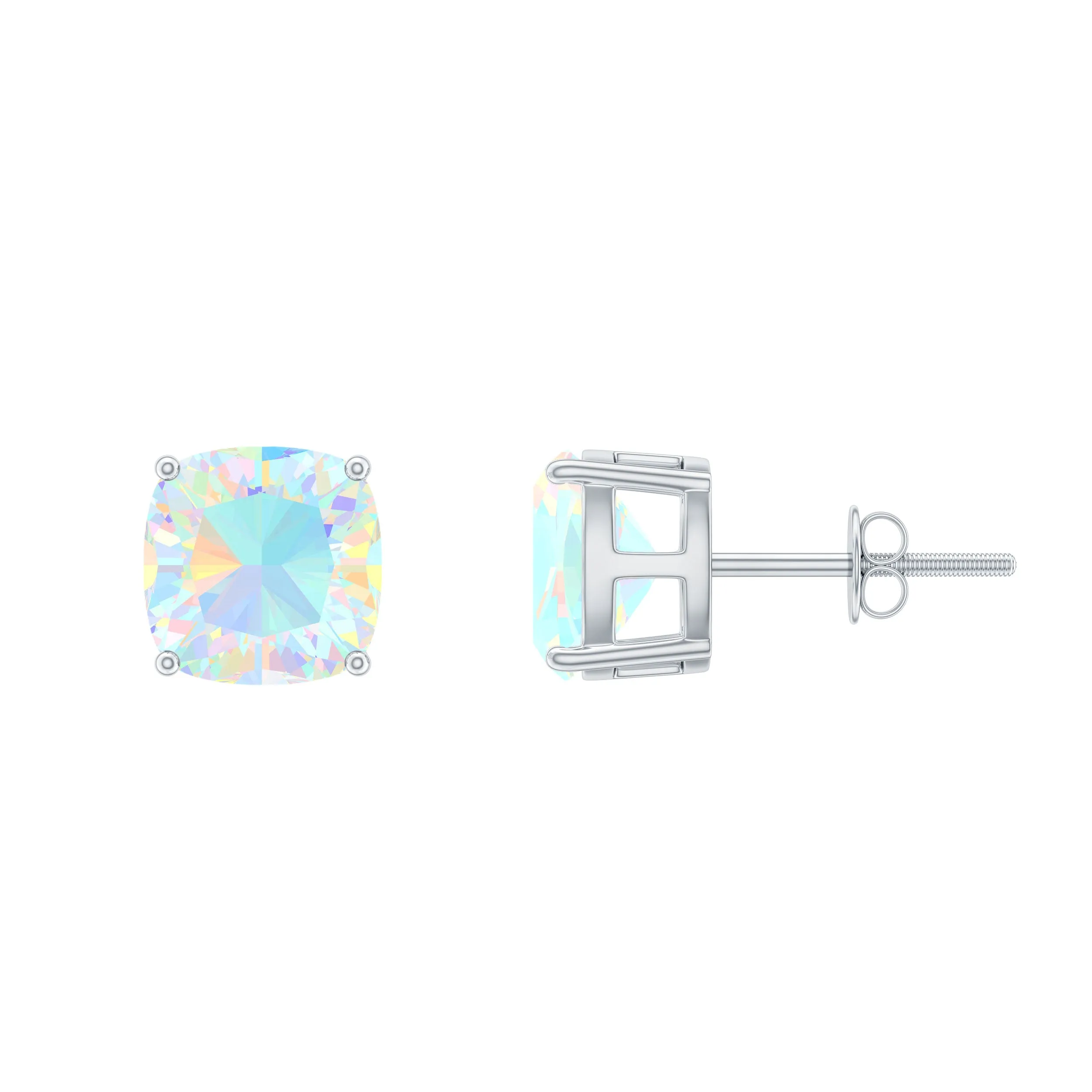 8 MM Cushion Cut Ethiopian Opal Solitaire Stud Earrings in Gold