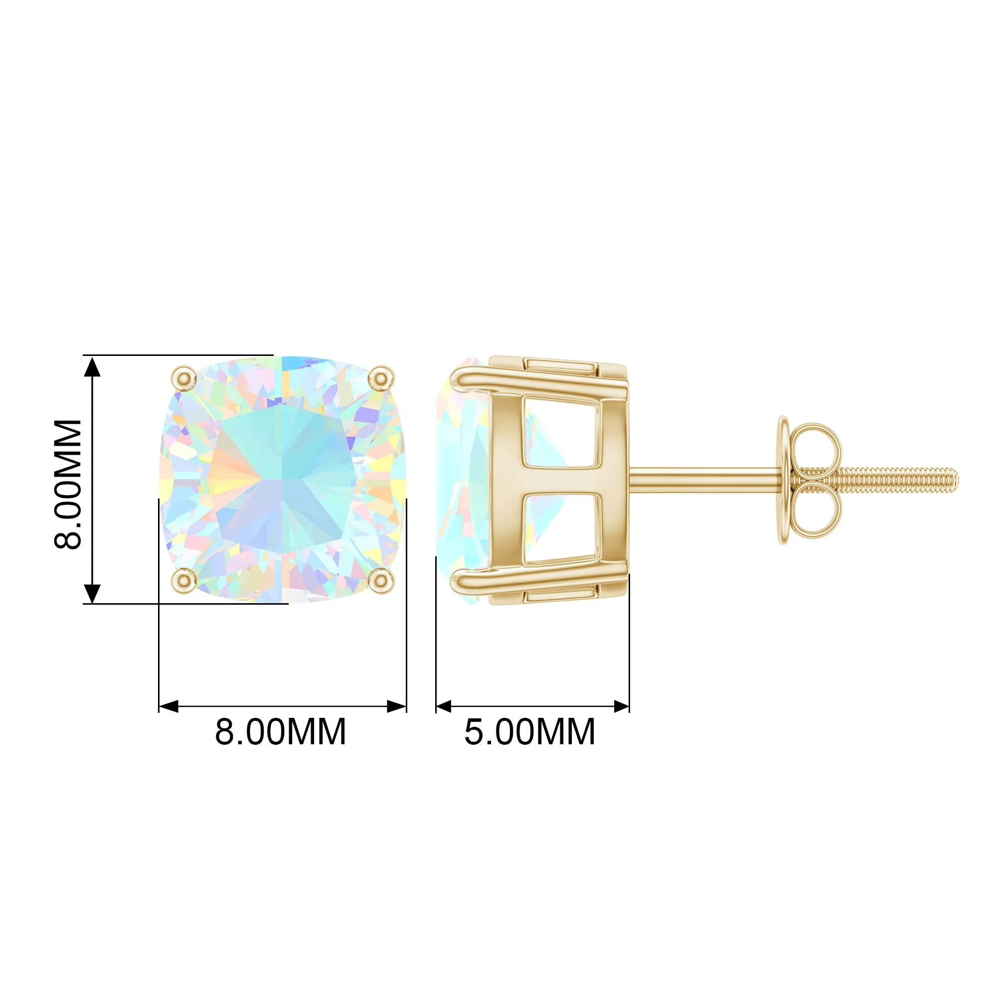 8 MM Cushion Cut Ethiopian Opal Solitaire Stud Earrings in Gold