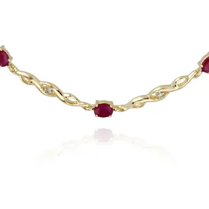 9 ct or Jaune Ovale Rubis et Diamant 18cm Tennis Bracelet