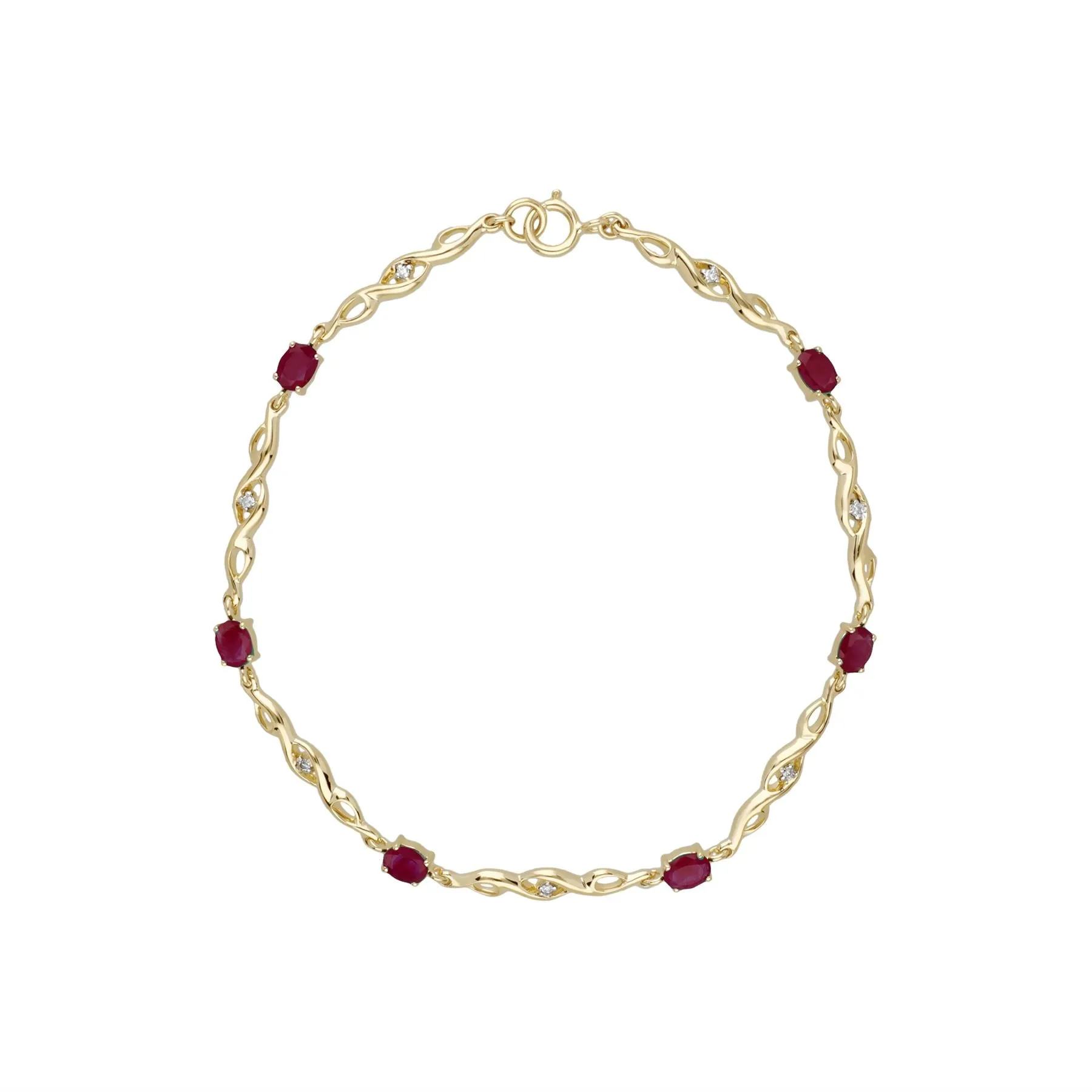 9 ct or Jaune Ovale Rubis et Diamant 18cm Tennis Bracelet