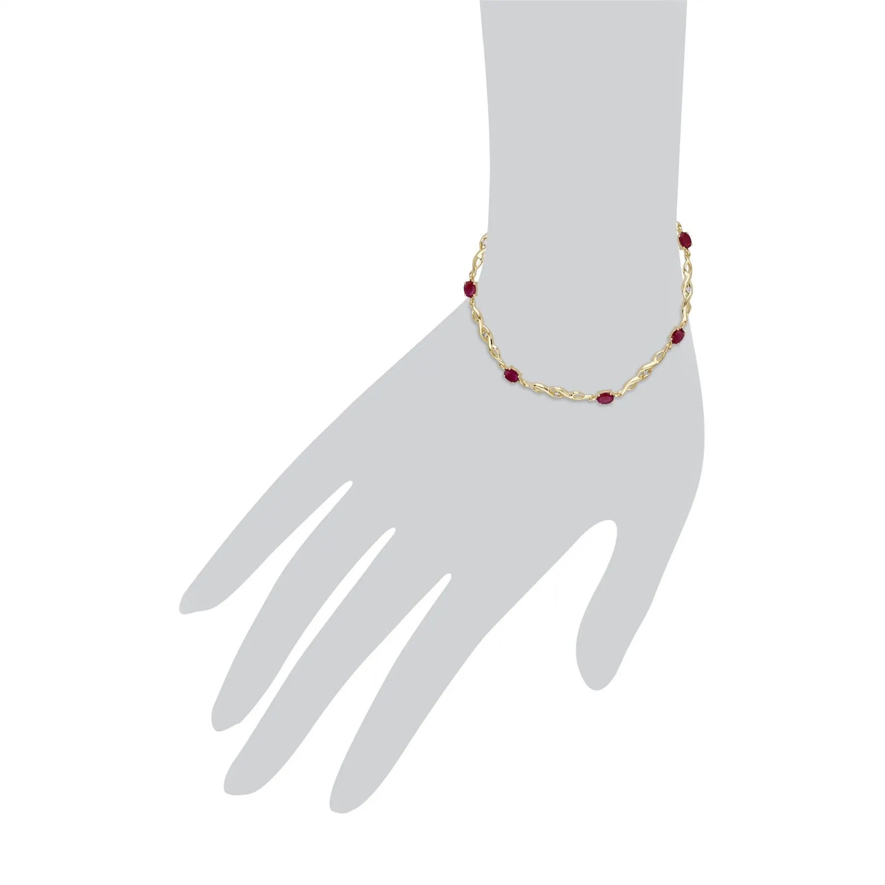 9 ct or Jaune Ovale Rubis et Diamant 18cm Tennis Bracelet
