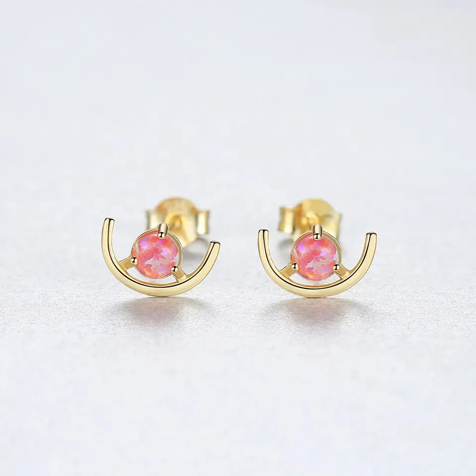 925 Opal Half Circle Stud