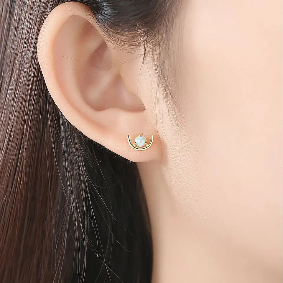 925 Opal Half Circle Stud