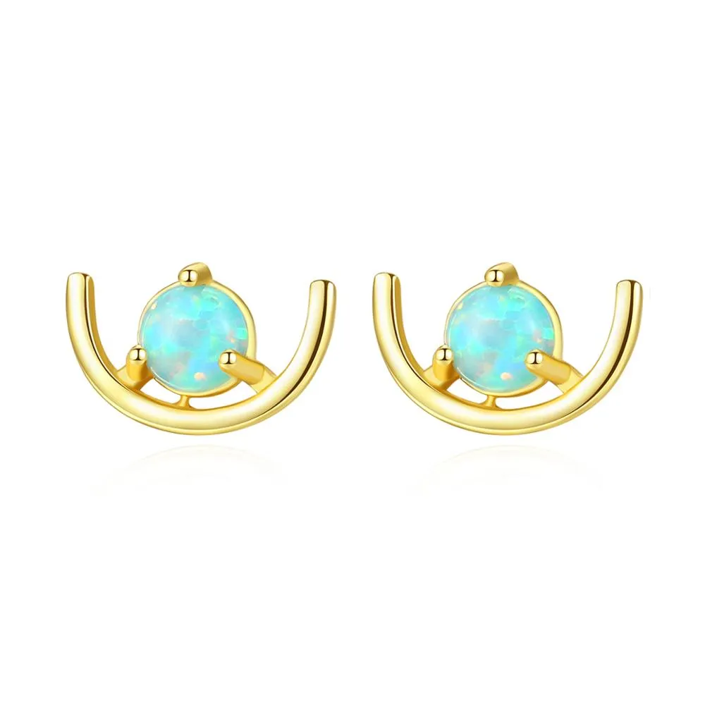 925 Opal Half Circle Stud