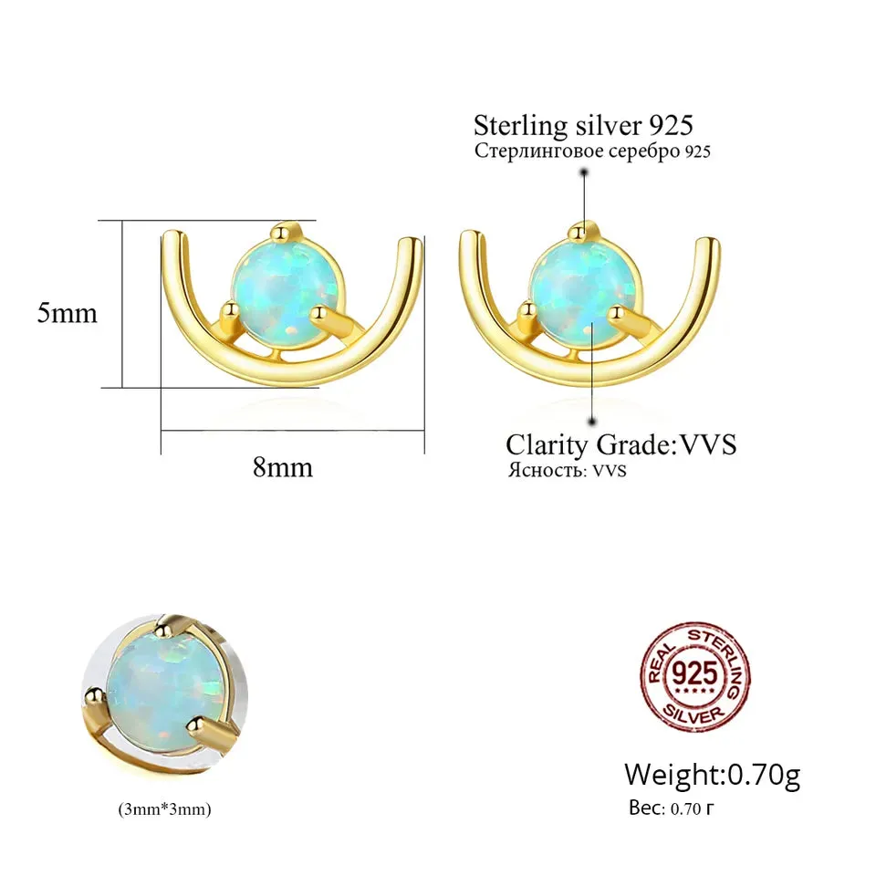 925 Opal Half Circle Stud
