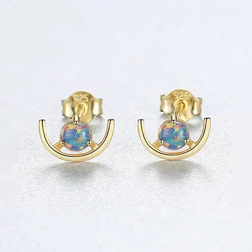 925 Opal Half Circle Stud
