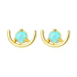 925 Opal Half Circle Stud