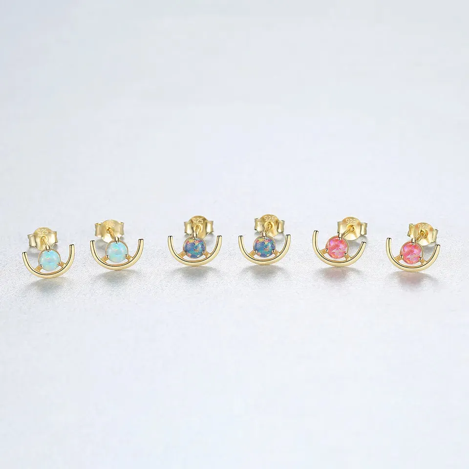 925 Opal Half Circle Stud