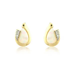 9ct Gold Opal And Diamond Curl Earrings