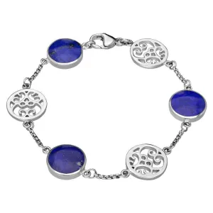 9ct White Gold Lapis Lazuli Flore Filigree Bracelet