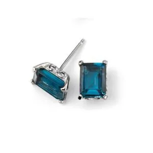9ct White Gold Rectangular Cut London Blue Topaz Stud Earrings