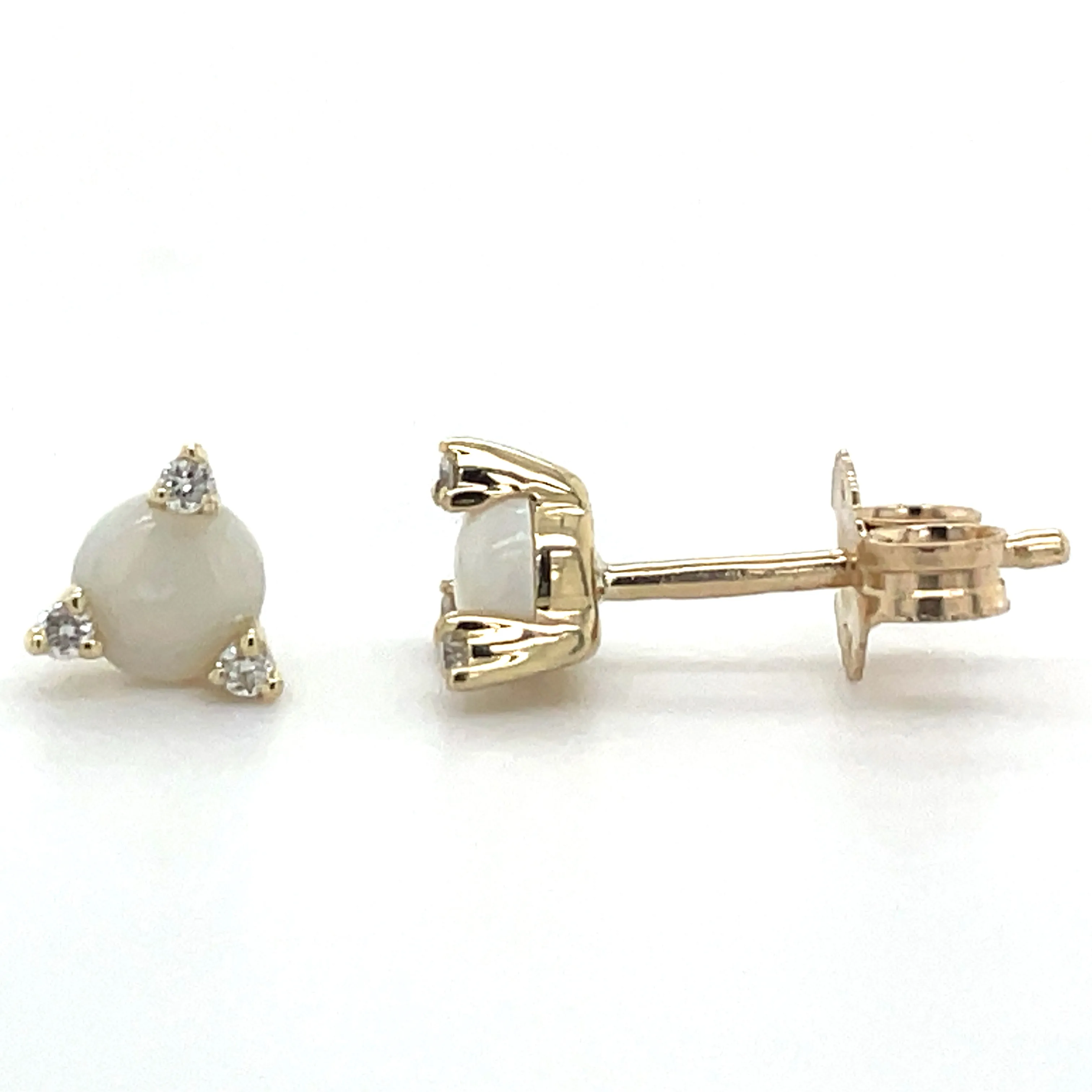 9ct Yellow Gold Earth Grown 0.32ct Opal and 0.042ct Diamond Stud Earrings