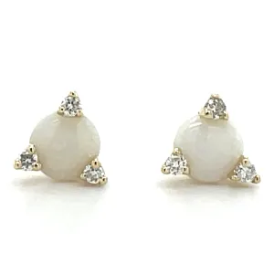 9ct Yellow Gold Earth Grown 0.32ct Opal and 0.042ct Diamond Stud Earrings