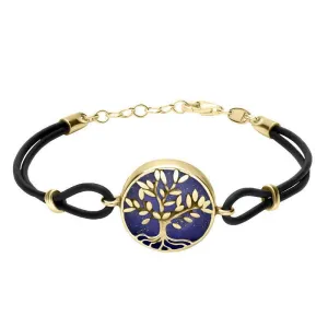 9ct Yellow Gold Lapis Lazuli Cord Round Large Leaves Tree Of Life Bracelet