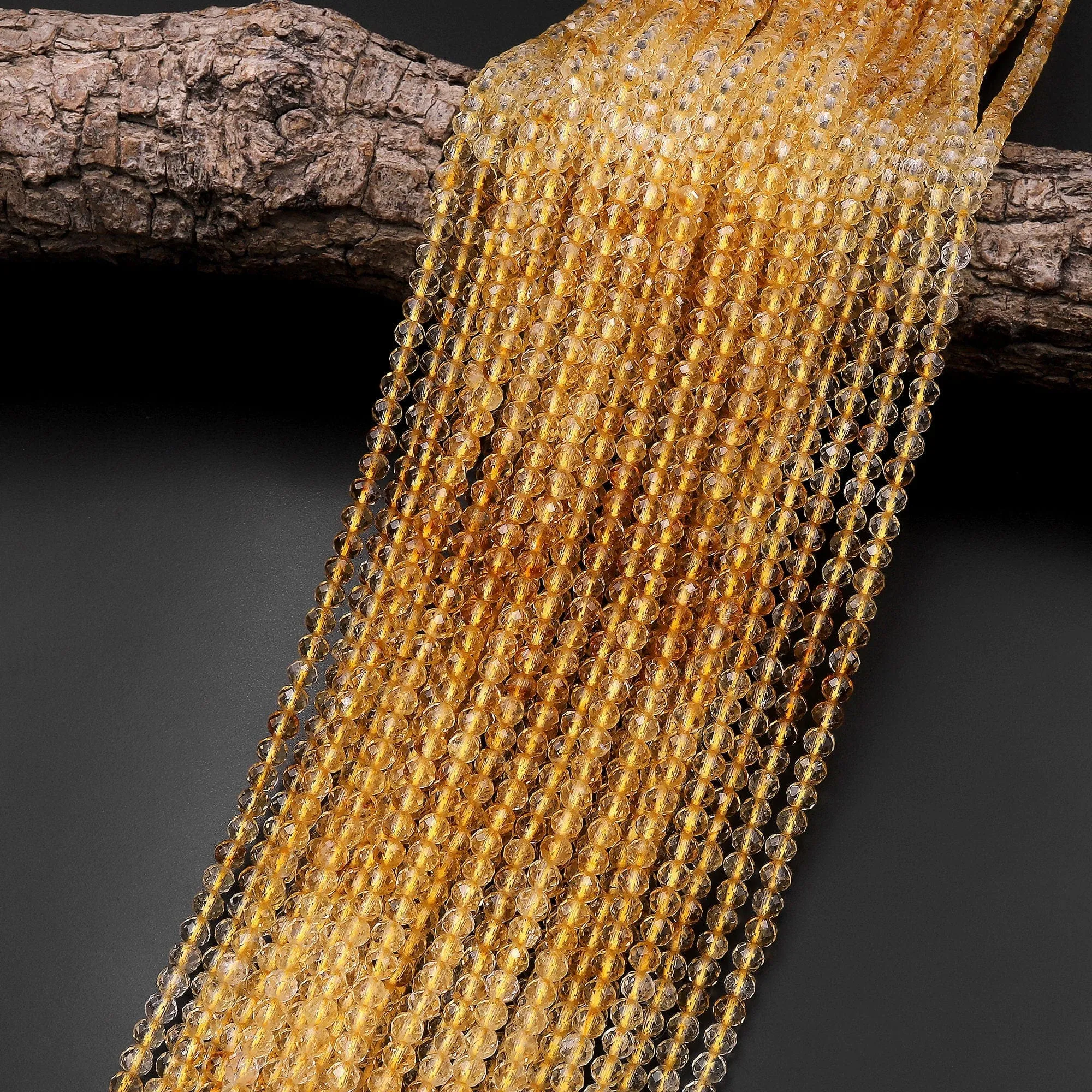 AAA Genuine Natural Citrine 4mm Faceted Round Beads Graduated Color Ombre 15.5" Strand