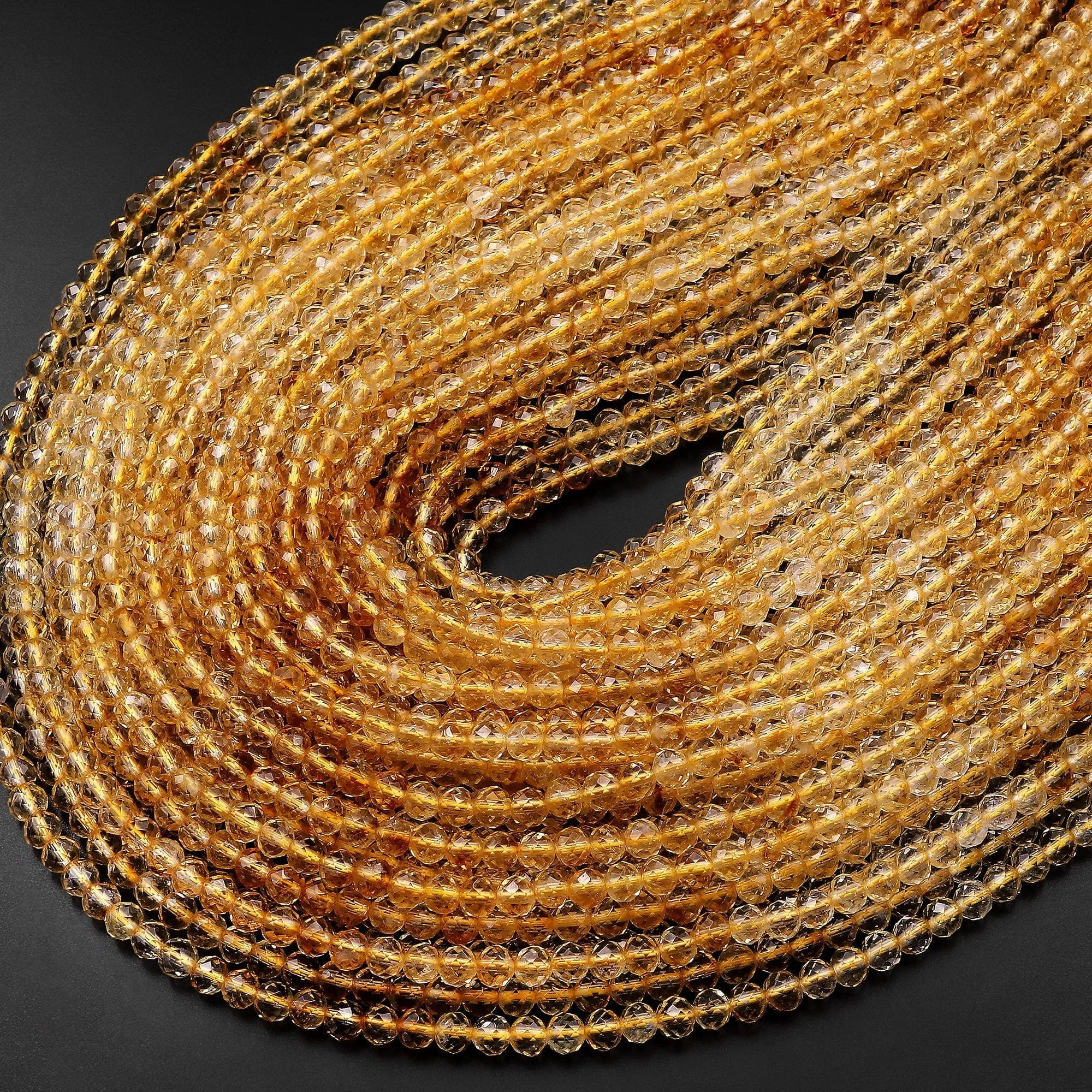 AAA Genuine Natural Citrine 4mm Faceted Round Beads Graduated Color Ombre 15.5" Strand