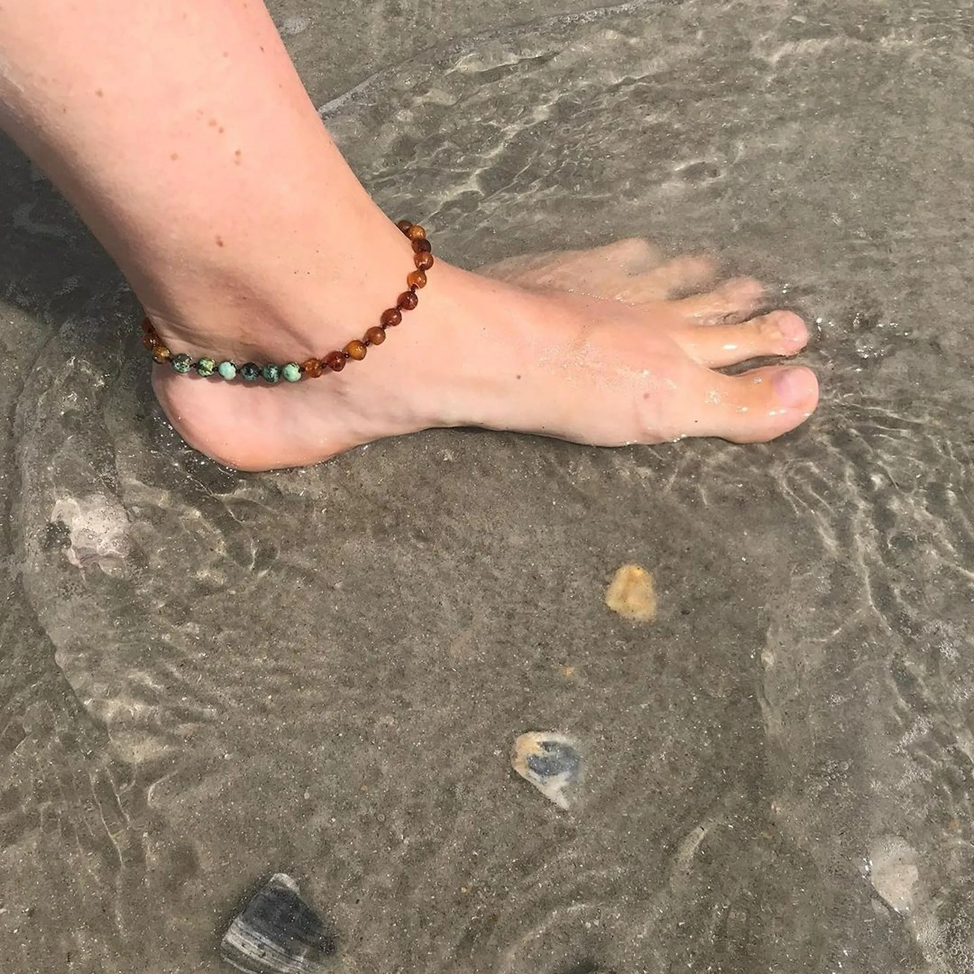 Adults | Rose Quartz   Raw Cognac Amber Anklet