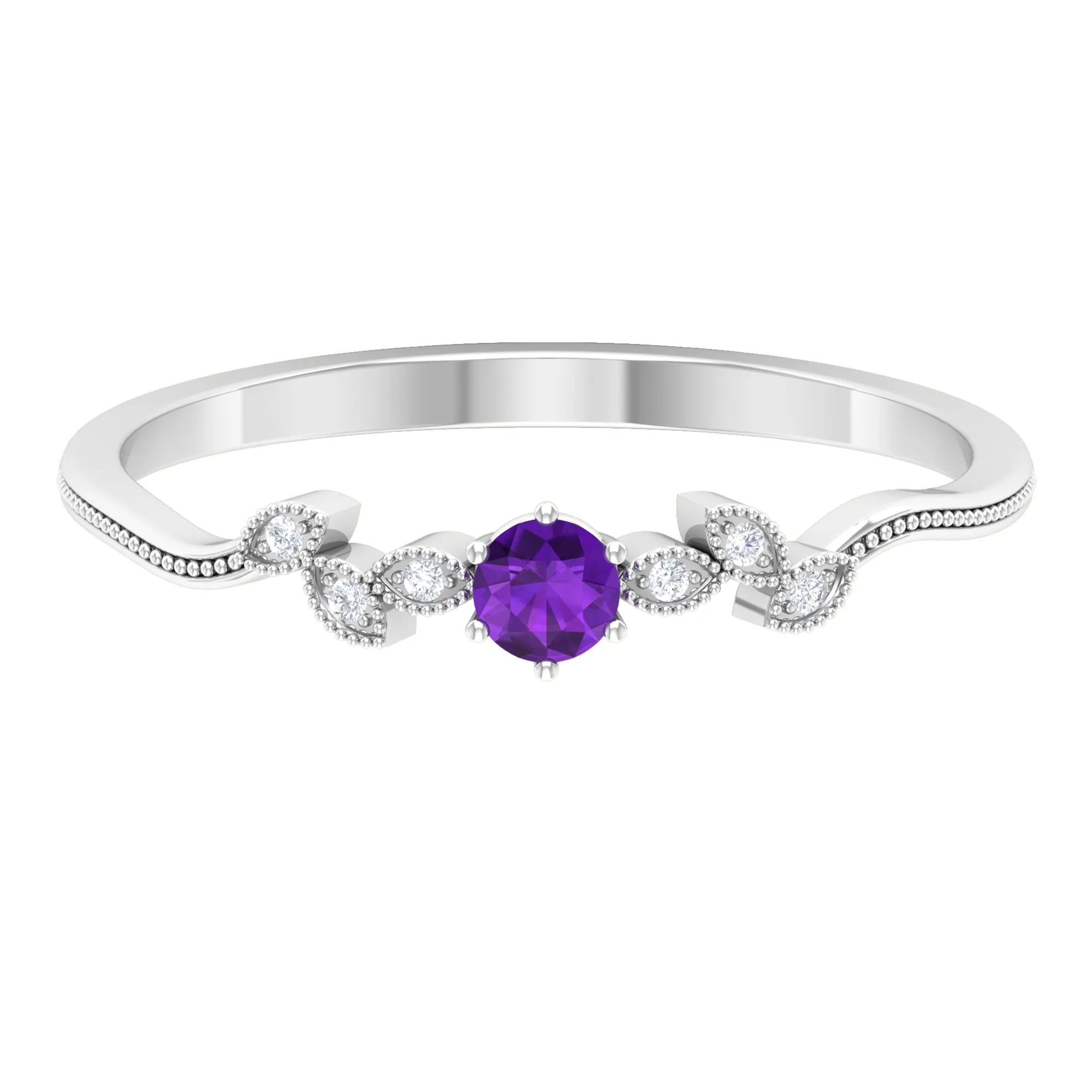 Amethyst and Diamond Leaf Branch Promise Ring