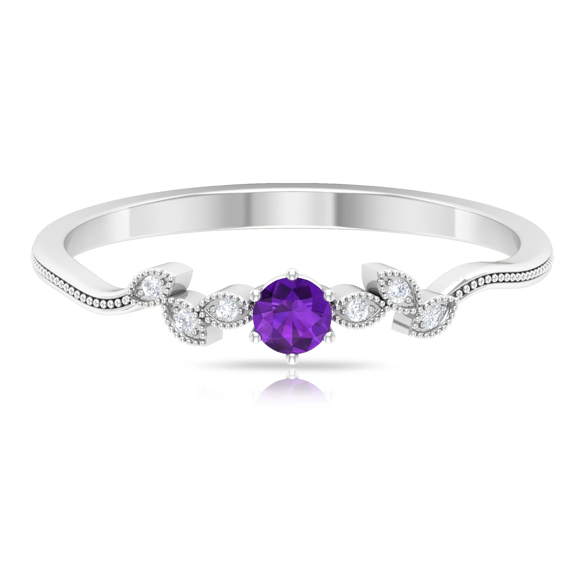 Amethyst and Diamond Leaf Branch Promise Ring