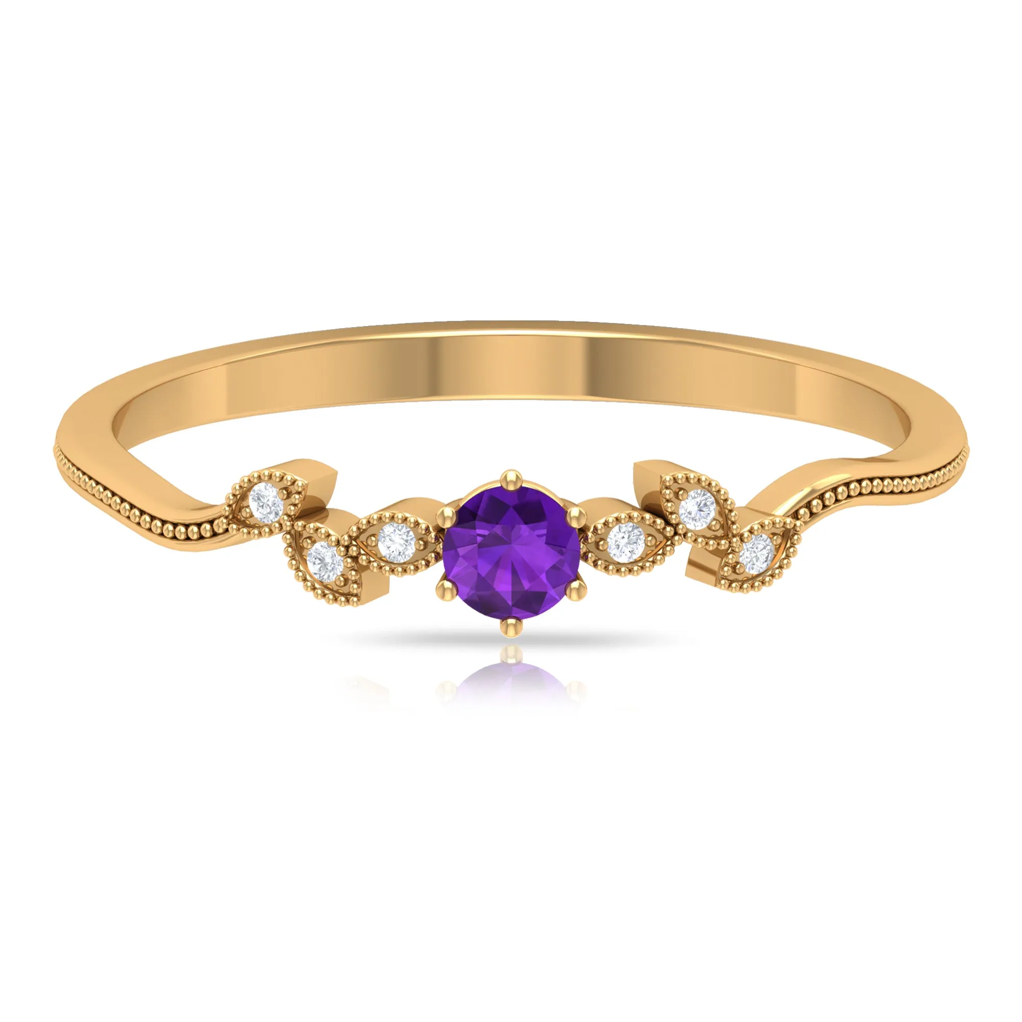 Amethyst and Diamond Leaf Branch Promise Ring