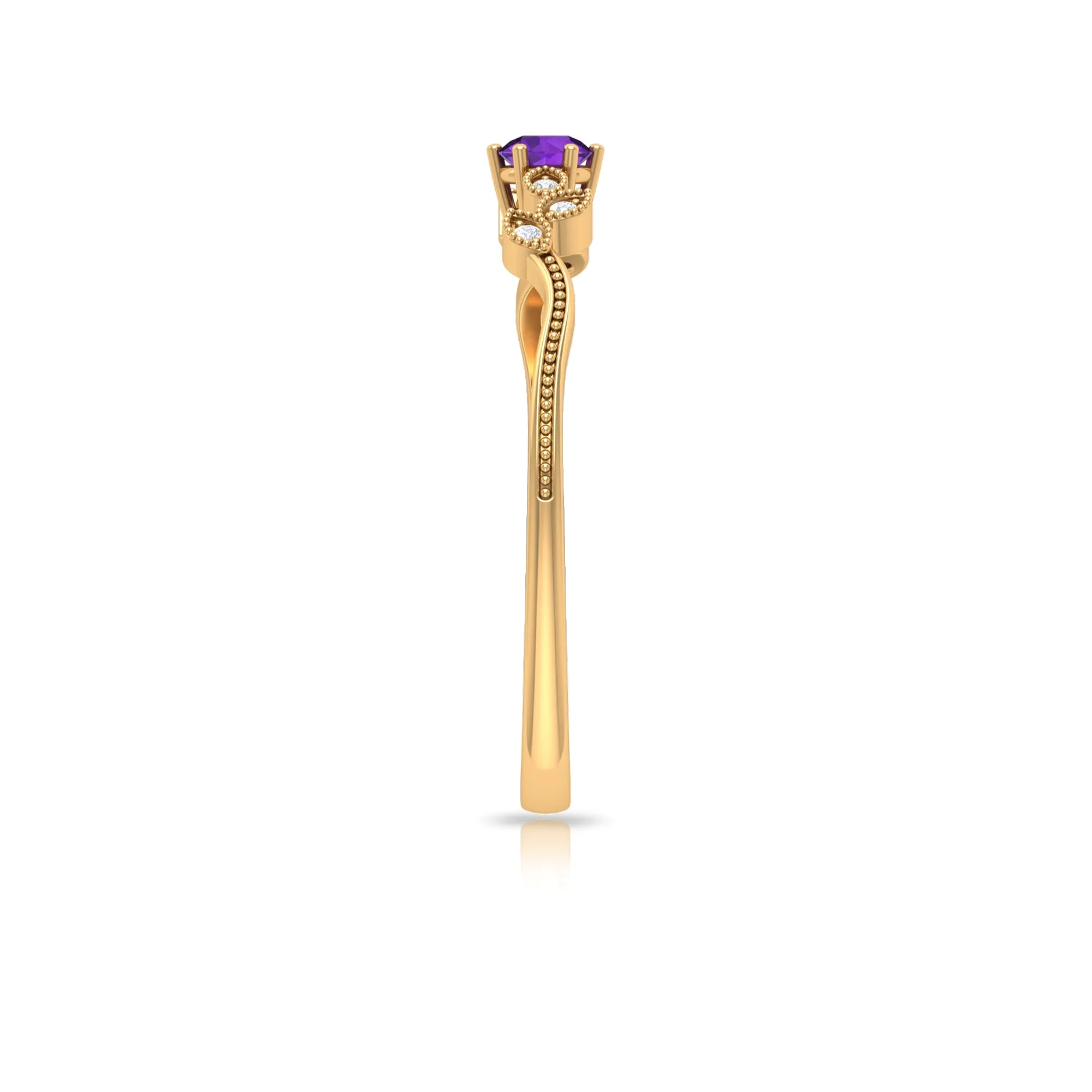 Amethyst and Diamond Leaf Branch Promise Ring