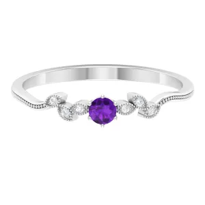 Amethyst and Diamond Leaf Branch Promise Ring