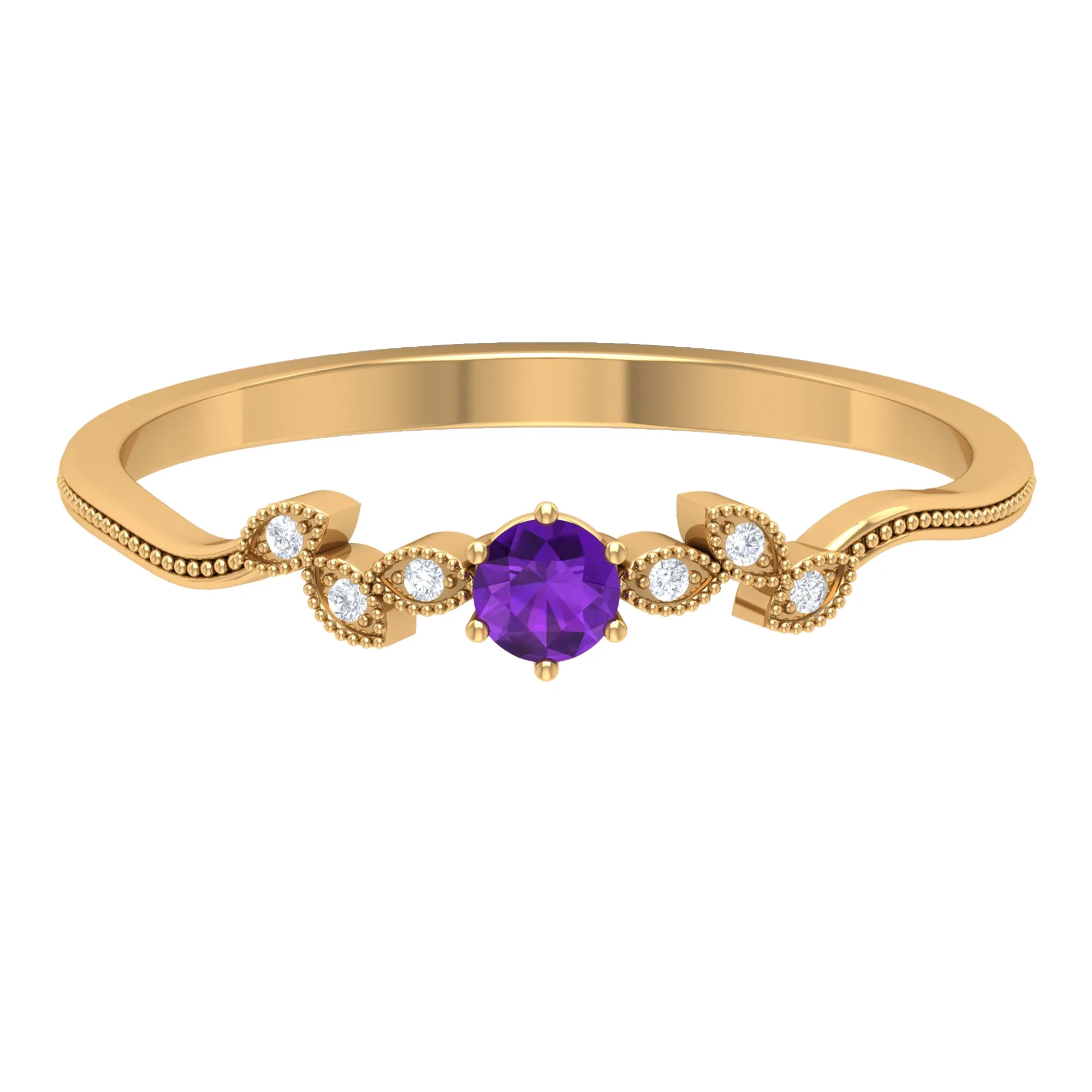 Amethyst and Diamond Leaf Branch Promise Ring