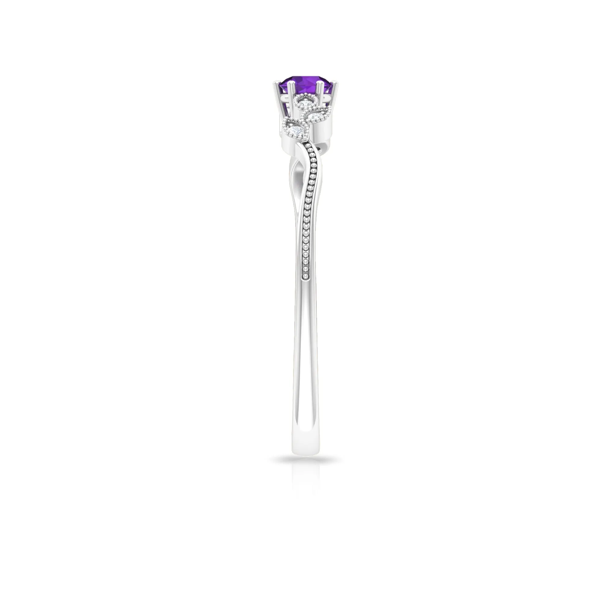 Amethyst and Diamond Leaf Branch Promise Ring