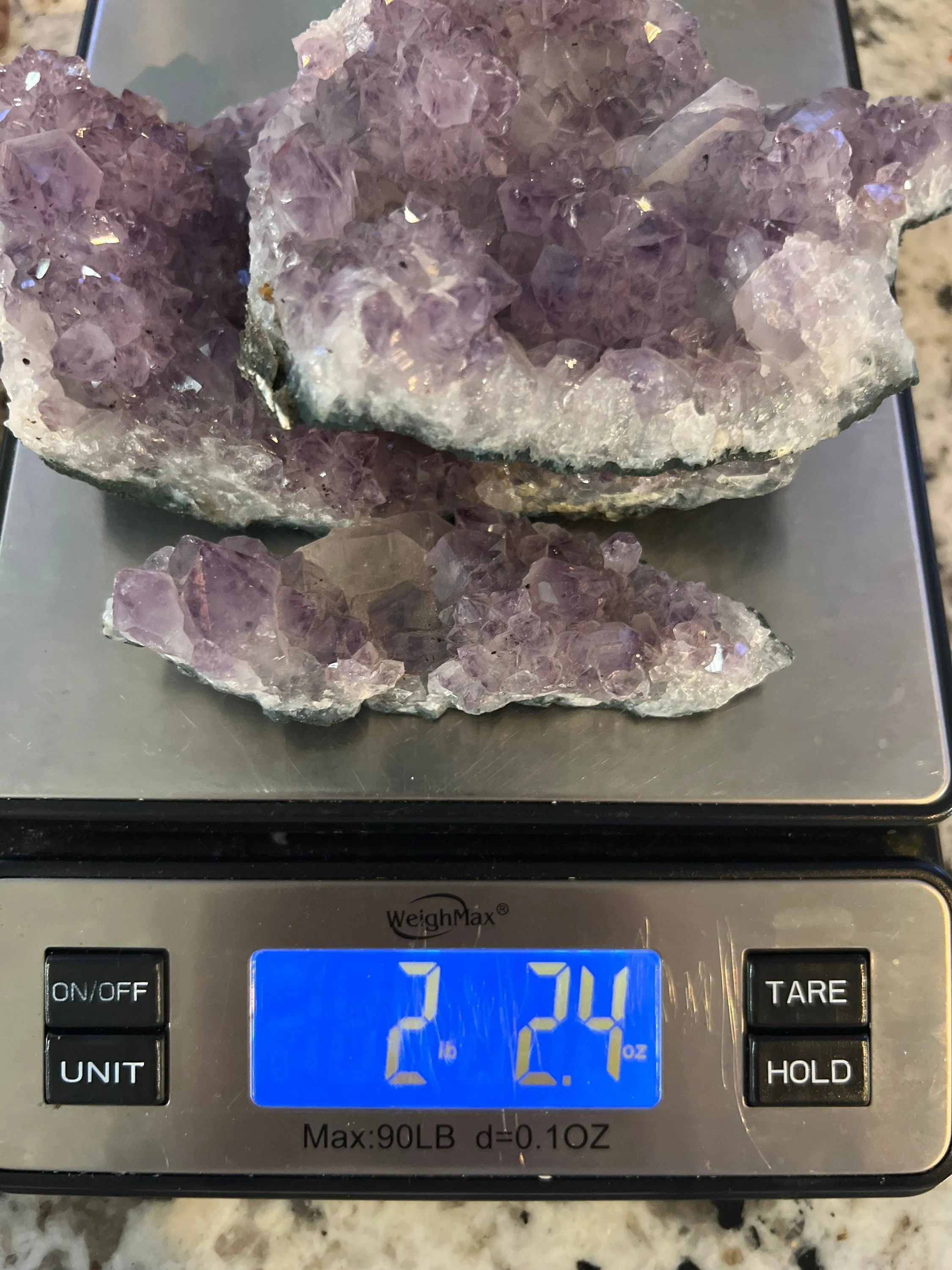 Amethyst cluster 2 pounds 2oz total of 3 clusters