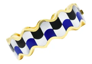 Angela Cummings Tiffany & Co. Inlaid Onyx Lapis Mother-Of-Pearl 18 Karat Gold Wave Bangle Bracelet