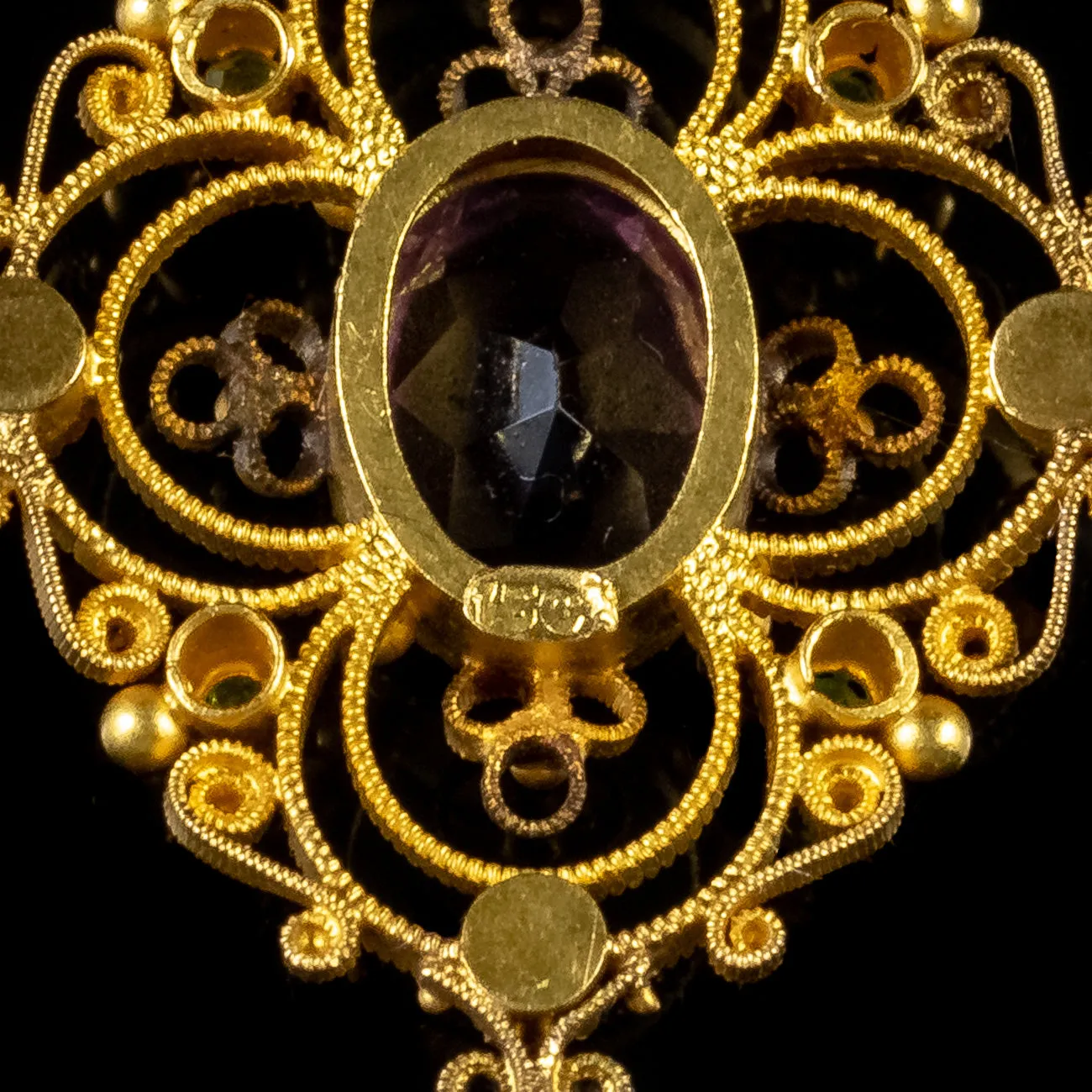 Antique Suffragette 3.50Ct Amethyst Cannetille Pendant 15Ct Gold Circa 1918
