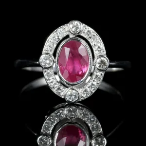 Antique Victorian Ruby Diamond Ring 18Ct White Gold