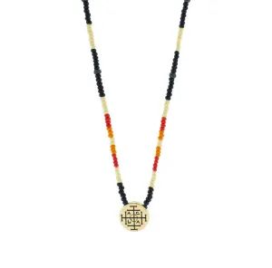 Antiqued Gold Money Seal Pendant on Beaded Necklace