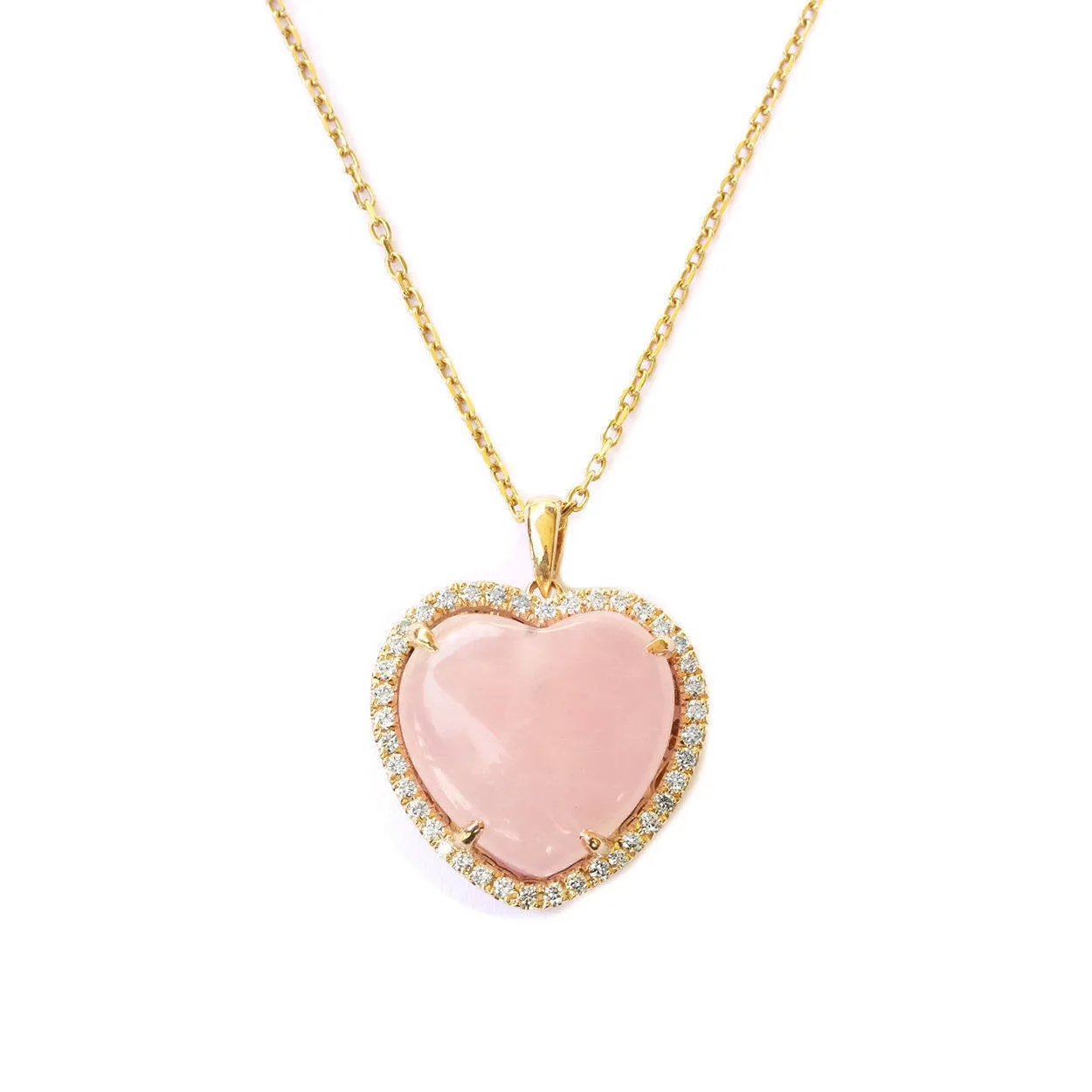 Aphrodite Rose Quartz Heart & Diamond Halo Pendant Necklace