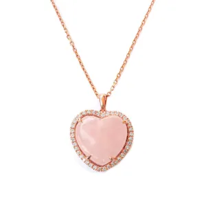 Aphrodite Rose Quartz Heart & Diamond Halo Pendant Necklace