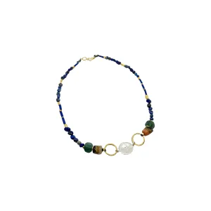 ARTIZ | 'Spring Collection (26)' Necklace | Lapis lazuli / hand cut blue glass / African hand painted glass / Roman glass / silve