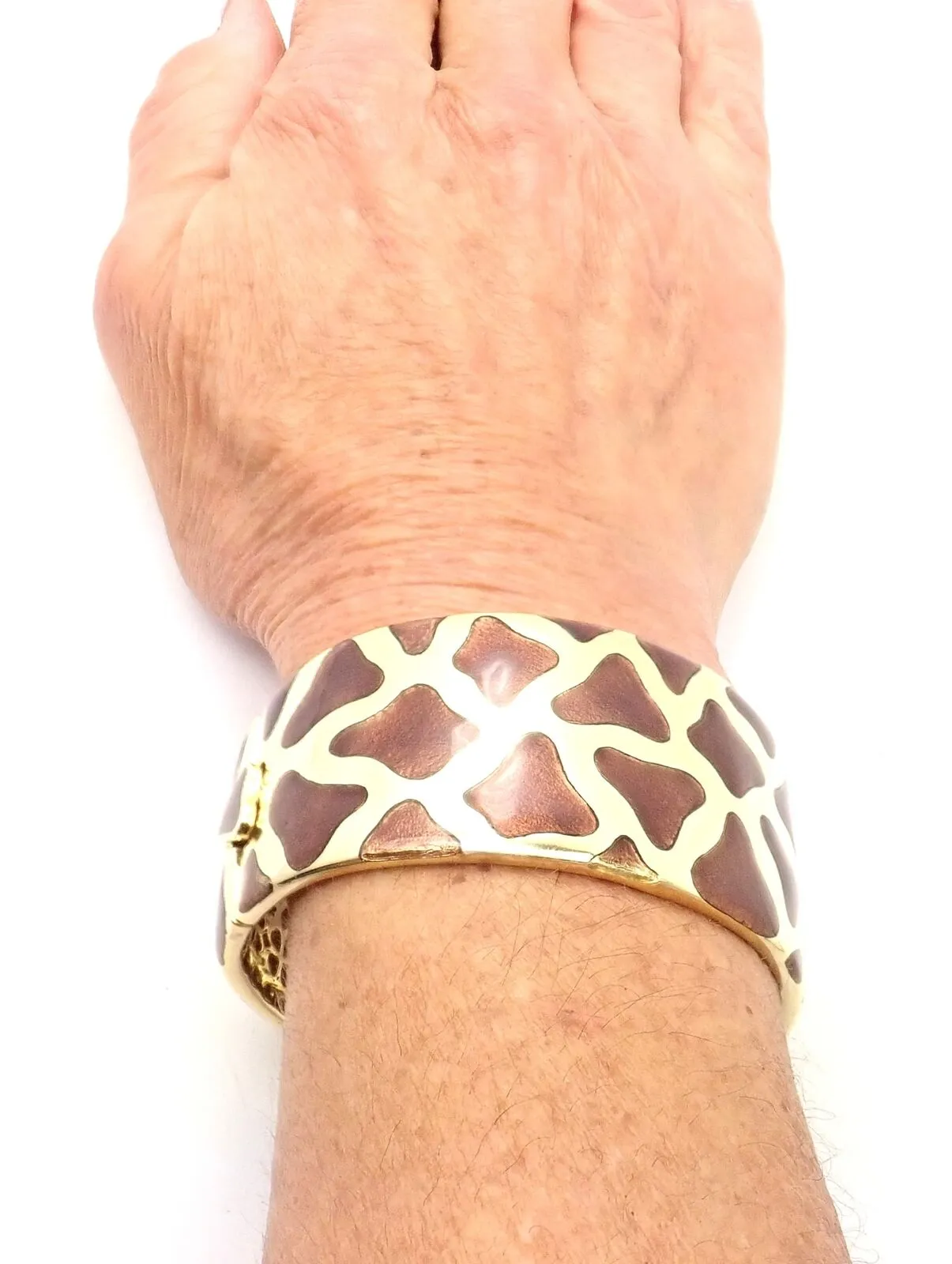 Authentic! Roberto Coin Giraffe 18k Yellow Gold Enamel Bangle Bracelet