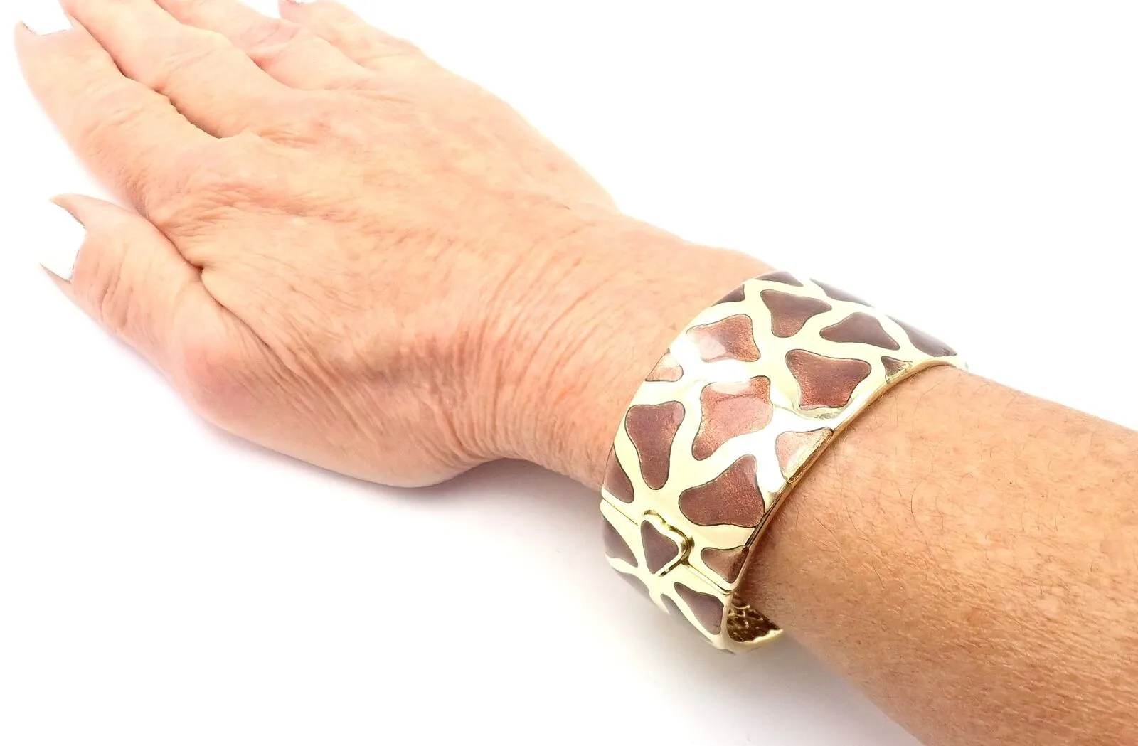 Authentic! Roberto Coin Giraffe 18k Yellow Gold Enamel Bangle Bracelet