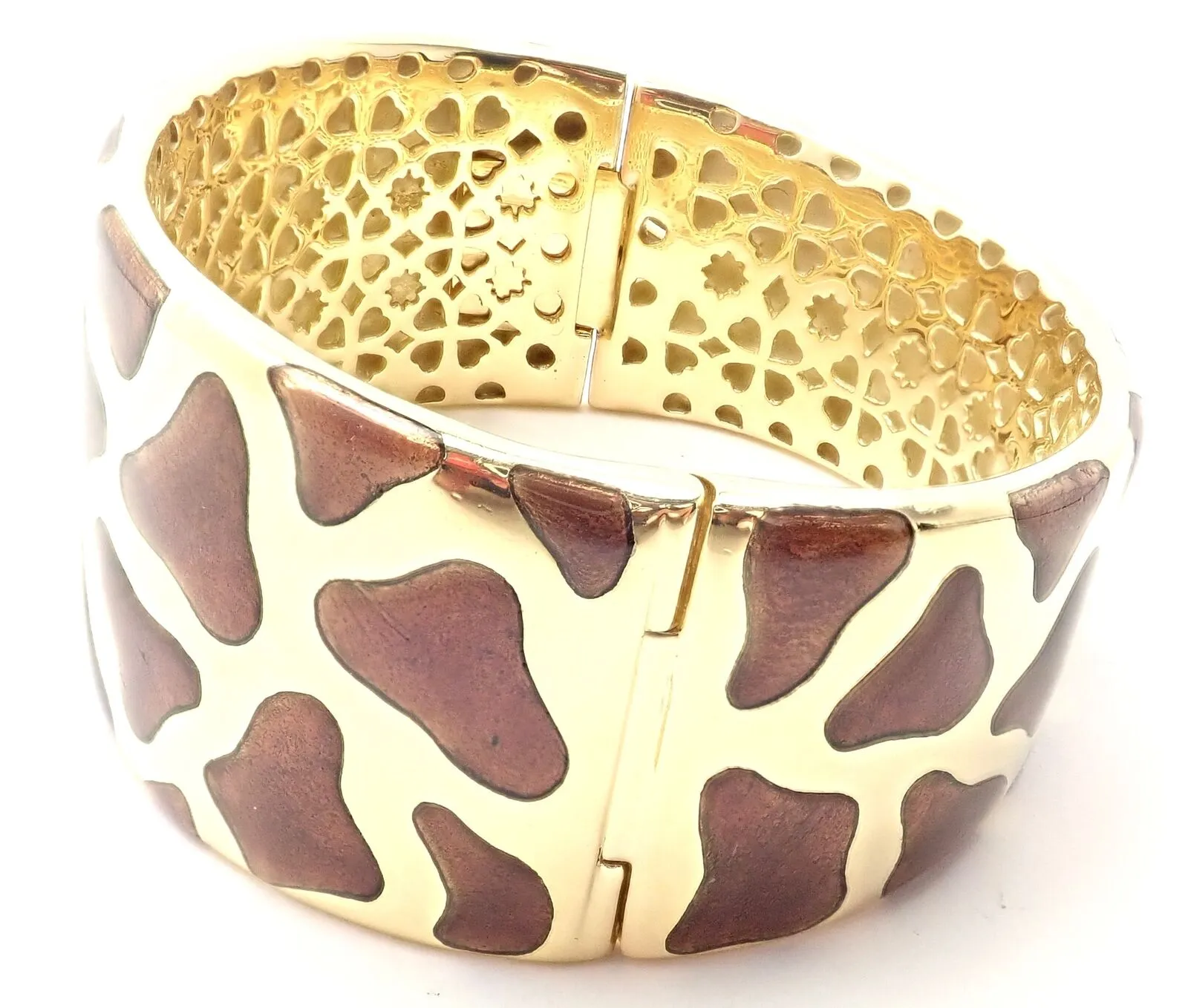 Authentic! Roberto Coin Giraffe 18k Yellow Gold Enamel Bangle Bracelet
