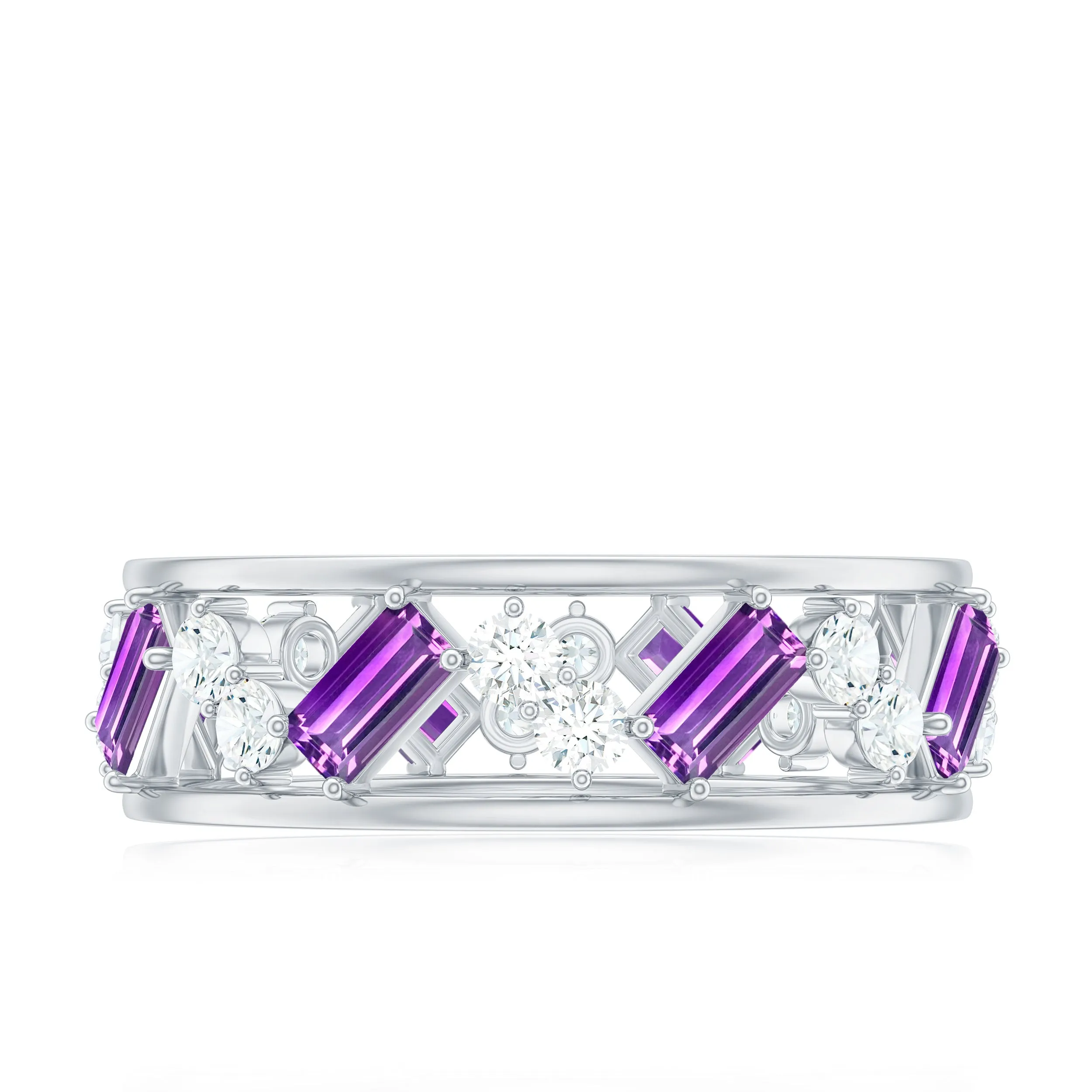 Baguette Cut Amethyst and Diamond Eternity Ring