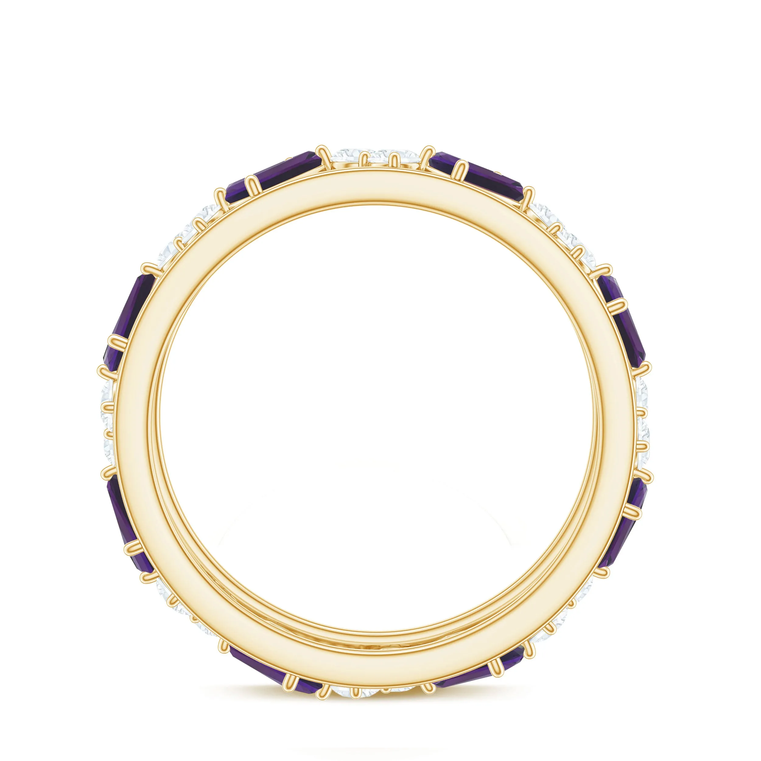 Baguette Cut Amethyst and Diamond Eternity Ring
